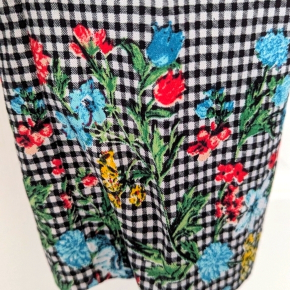 Jules & Leopold Black and White Checkered Ankle Pants with Floral Embroidery - Picture 2 of 5